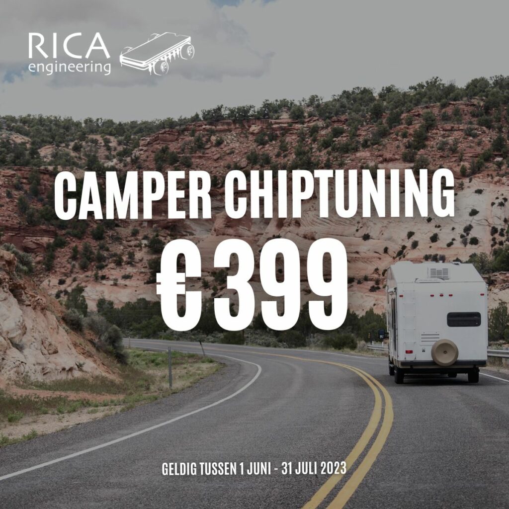 camper driving on a road with text overlay chiptuning deal